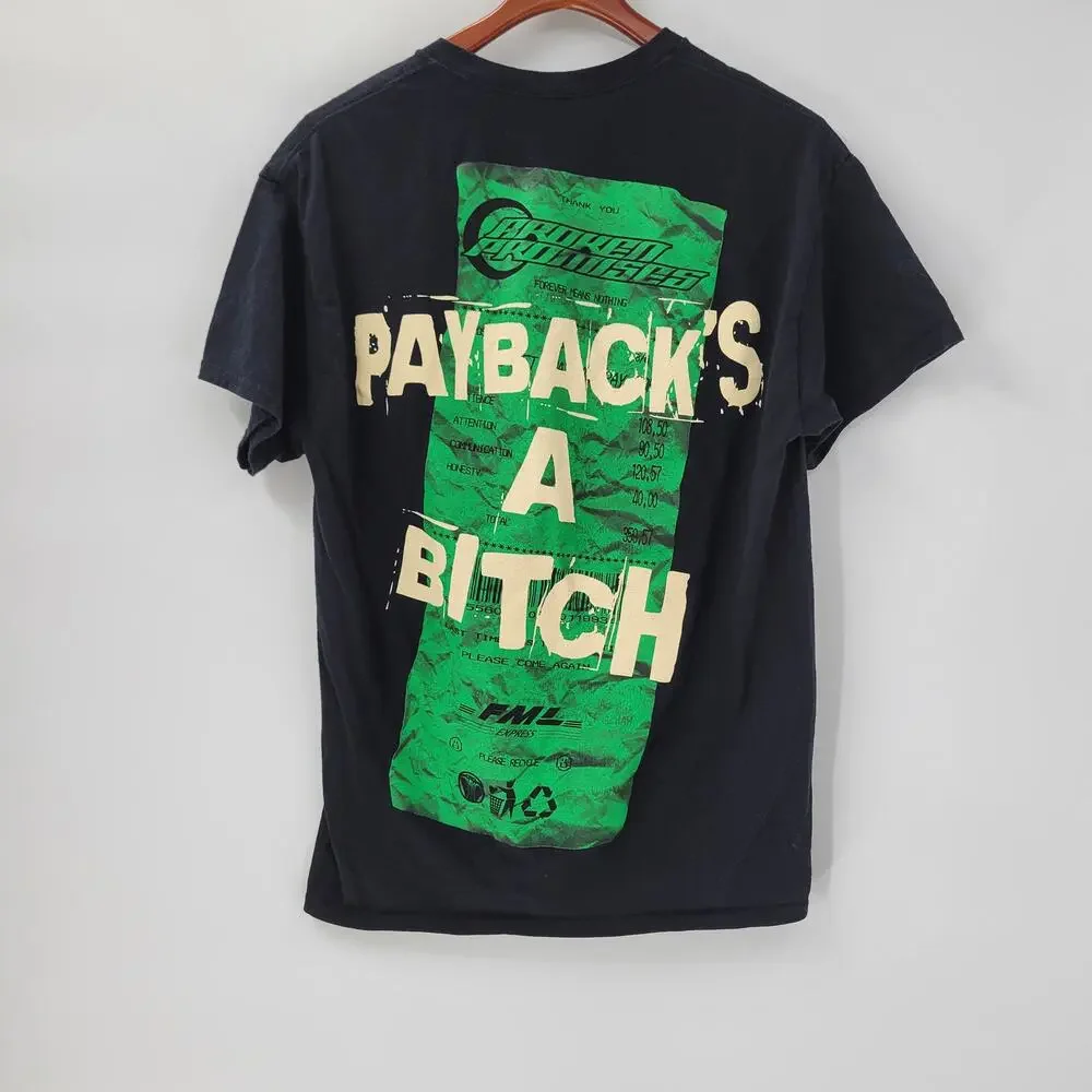 Broken Promises Mens T Shirt Large Black Payback Crew Graphic Short Sleeve Tee